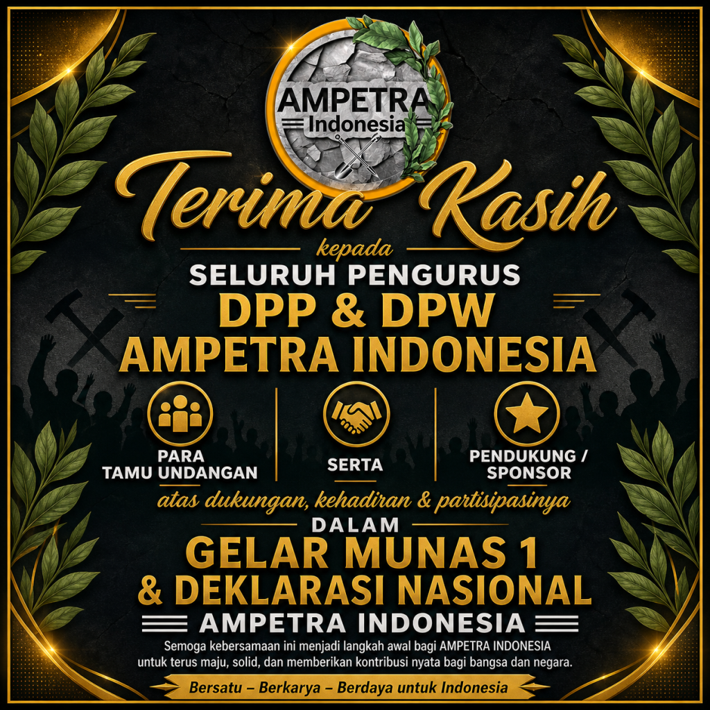 Munas 1 dan Deklarasi Nasional AMPETRA Indonesia Sukses Digelar, Tegaskan Komitmen Penambang Tradisional