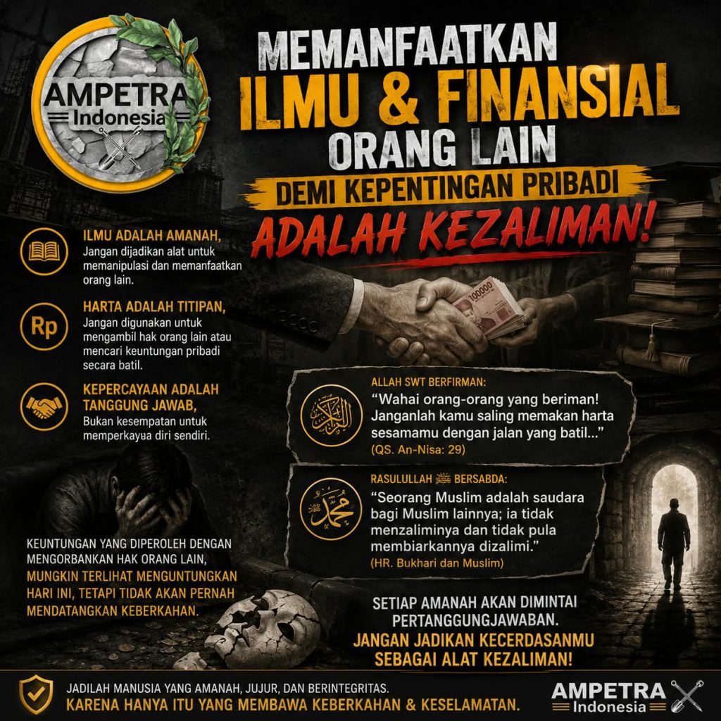 MEMANFAATKAN ILMU & FINANSIAL ORANG LAIN DEMI KEPENTINGAN PRIBADI ADALAH KEZALIMAN